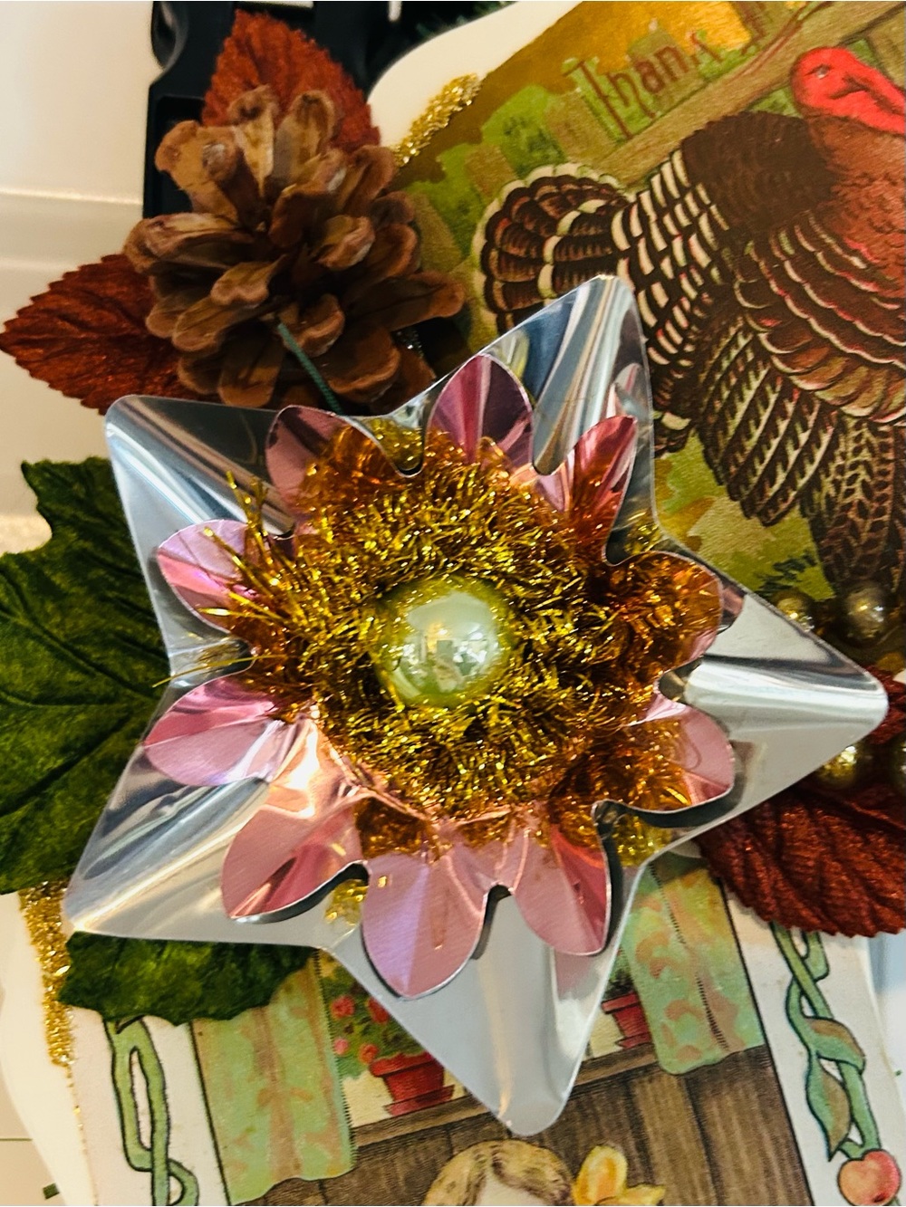 Vintage Repurposed Fall Festive Holiday Wreath - Picture 11 of 16